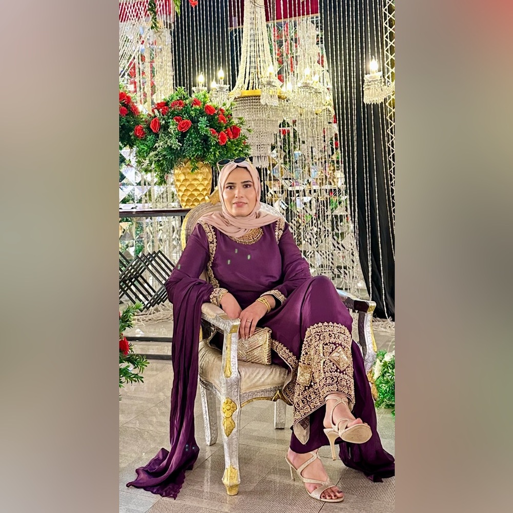 Pure raw silk deep purple with heavy work Pakistani dress
